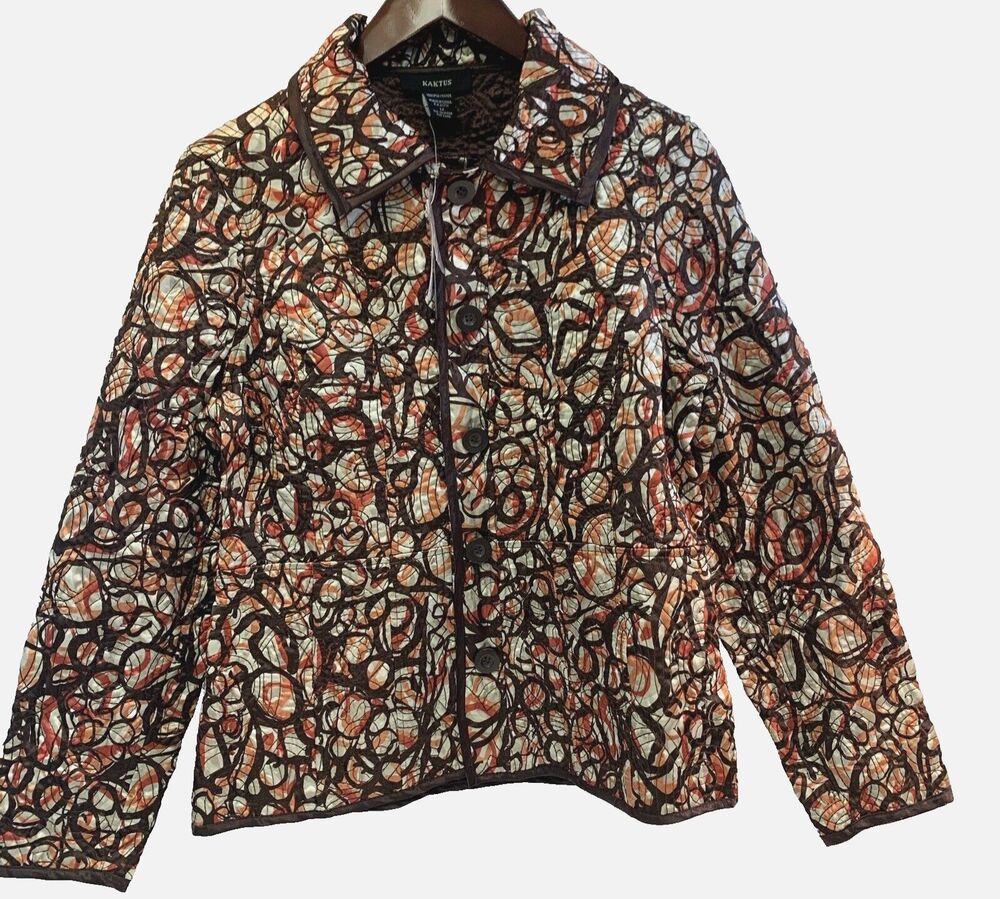 Quilted Reversible Paisley to Brown Jacquard Lightweight Jacket Kaktus Women's M